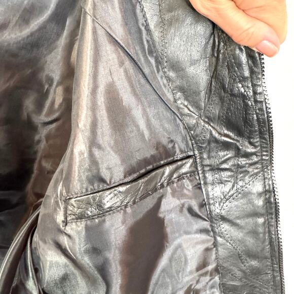 LEATHER WORKS Patchwork‎ Vest Unisex XXXL Motorcycle Riding Black Biker Moto Zip - Picture 8 of 11